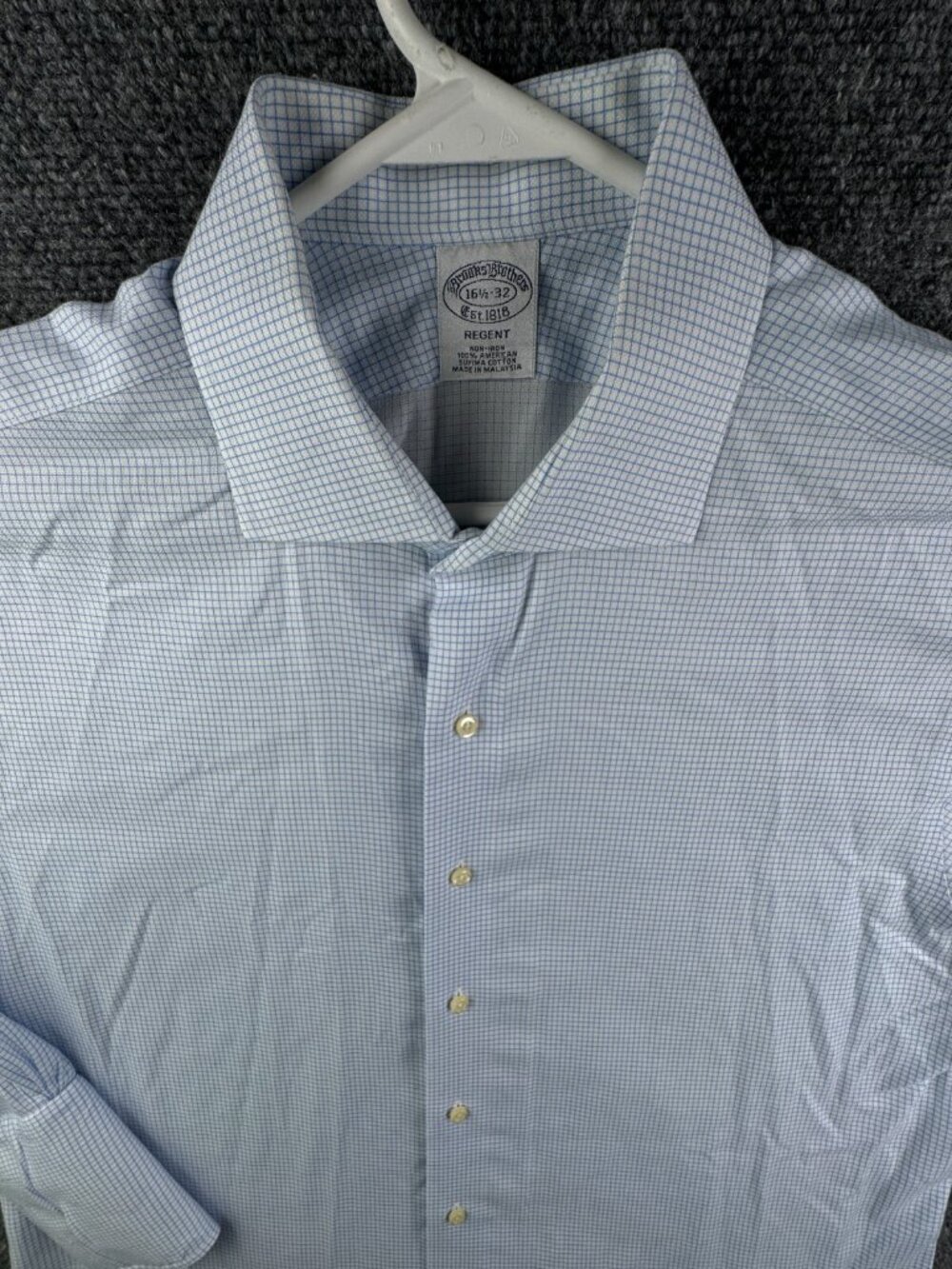 Brooks Brothers 16.5 32 Blue Check Long Sleeve Button Up Supima Cotton Shirt